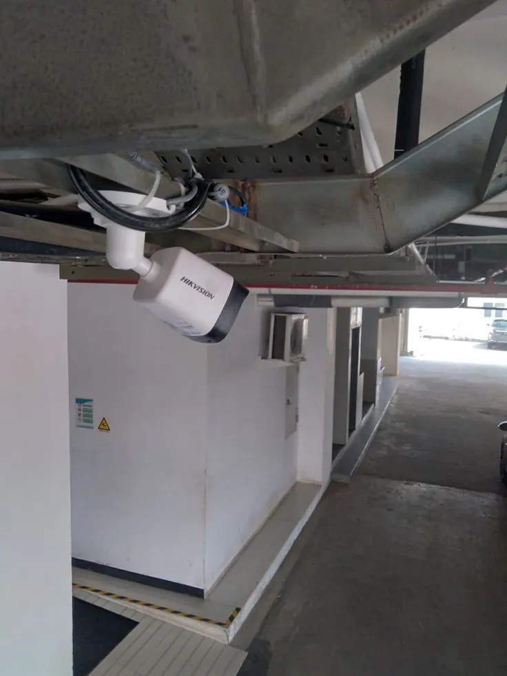 Hikvision bullet camera mounted under a duct