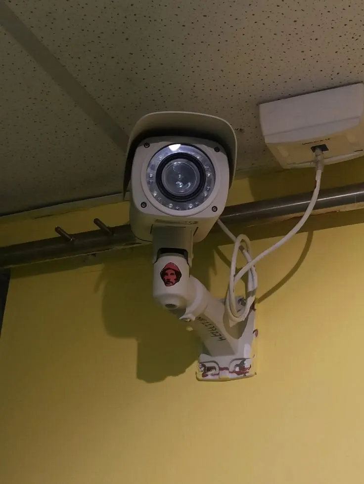 Bullet camera on a ceiling bracket